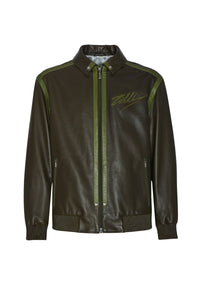 Blouson à bords côtelés en cuir - Vert