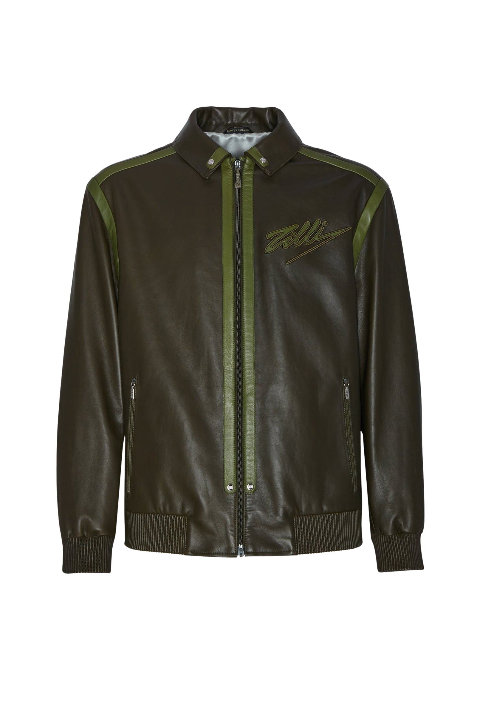 Blouson à bords côtelés en cuir - Vert
