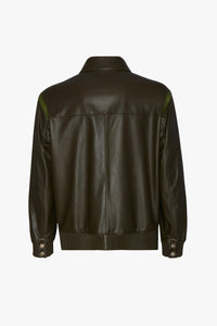 Blouson à bords côtelés en cuir - Vert