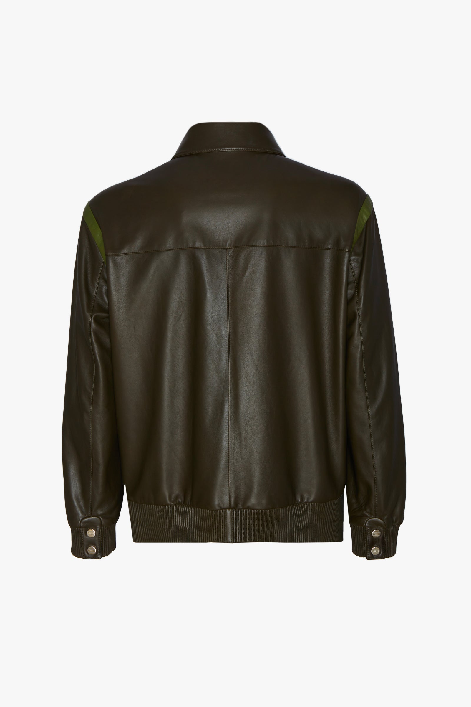 Blouson à bords côtelés en cuir - Vert