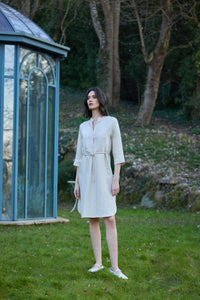 Robe mi-longue col officier - Beige Moyen