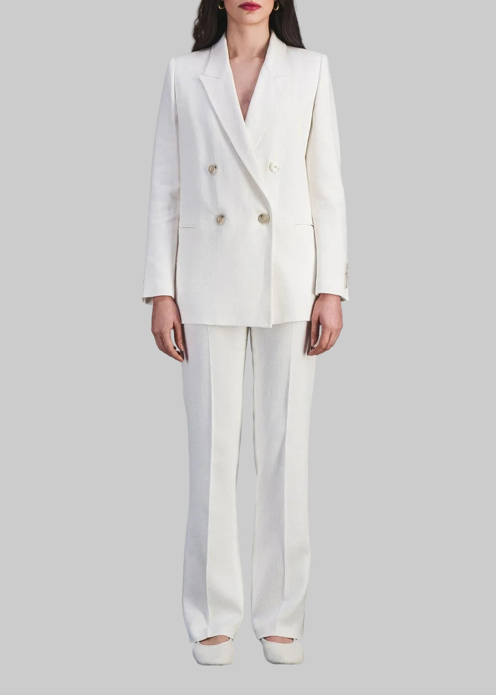 Veste croisée à 4 boutons en lin - Blanc Optique