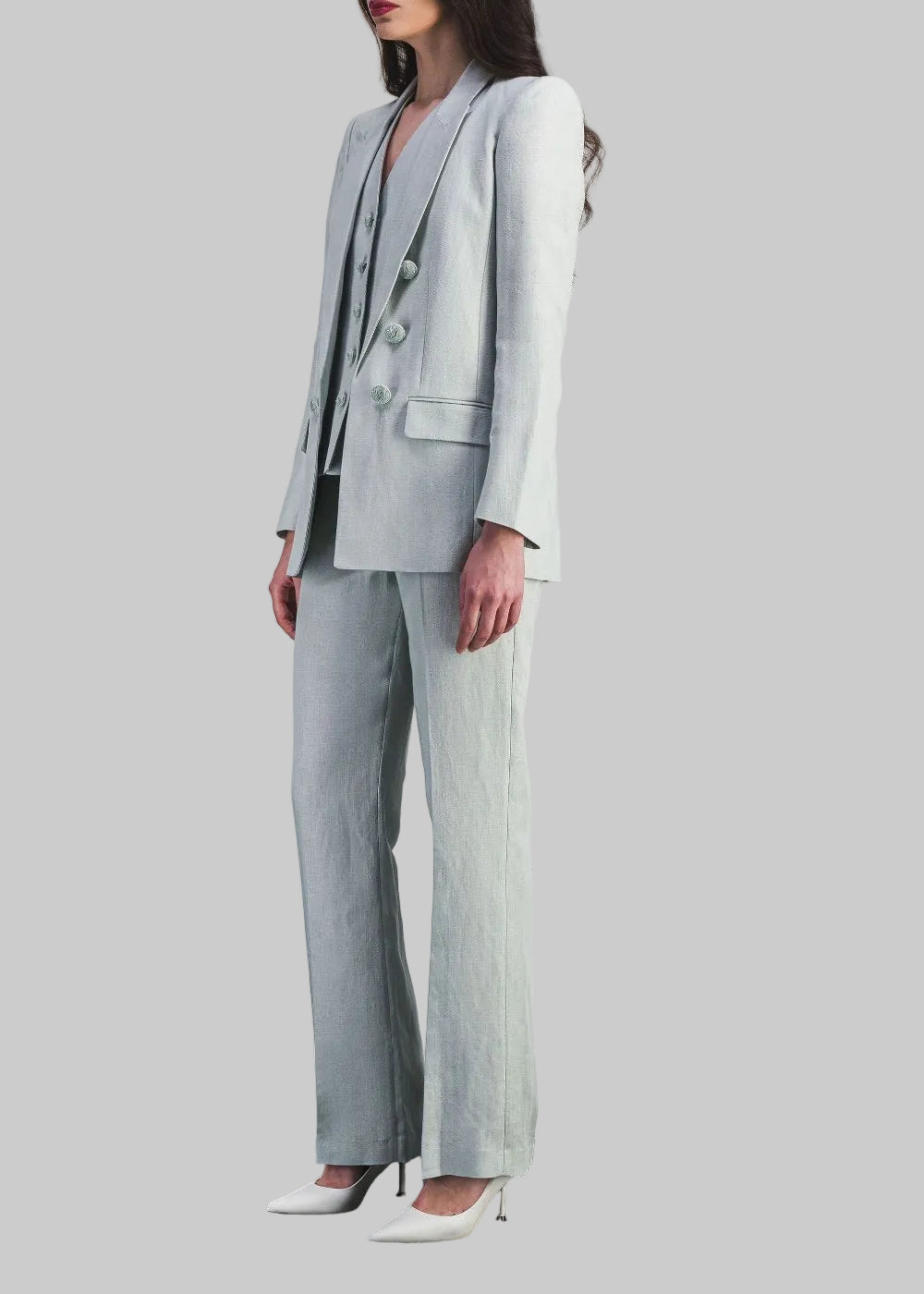Pantalon ajusté taille haute - Vert d'Eau