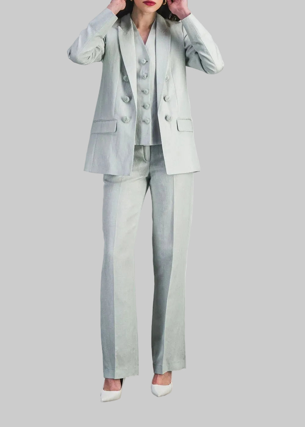 Pantalon ajusté taille haute - Vert d'Eau