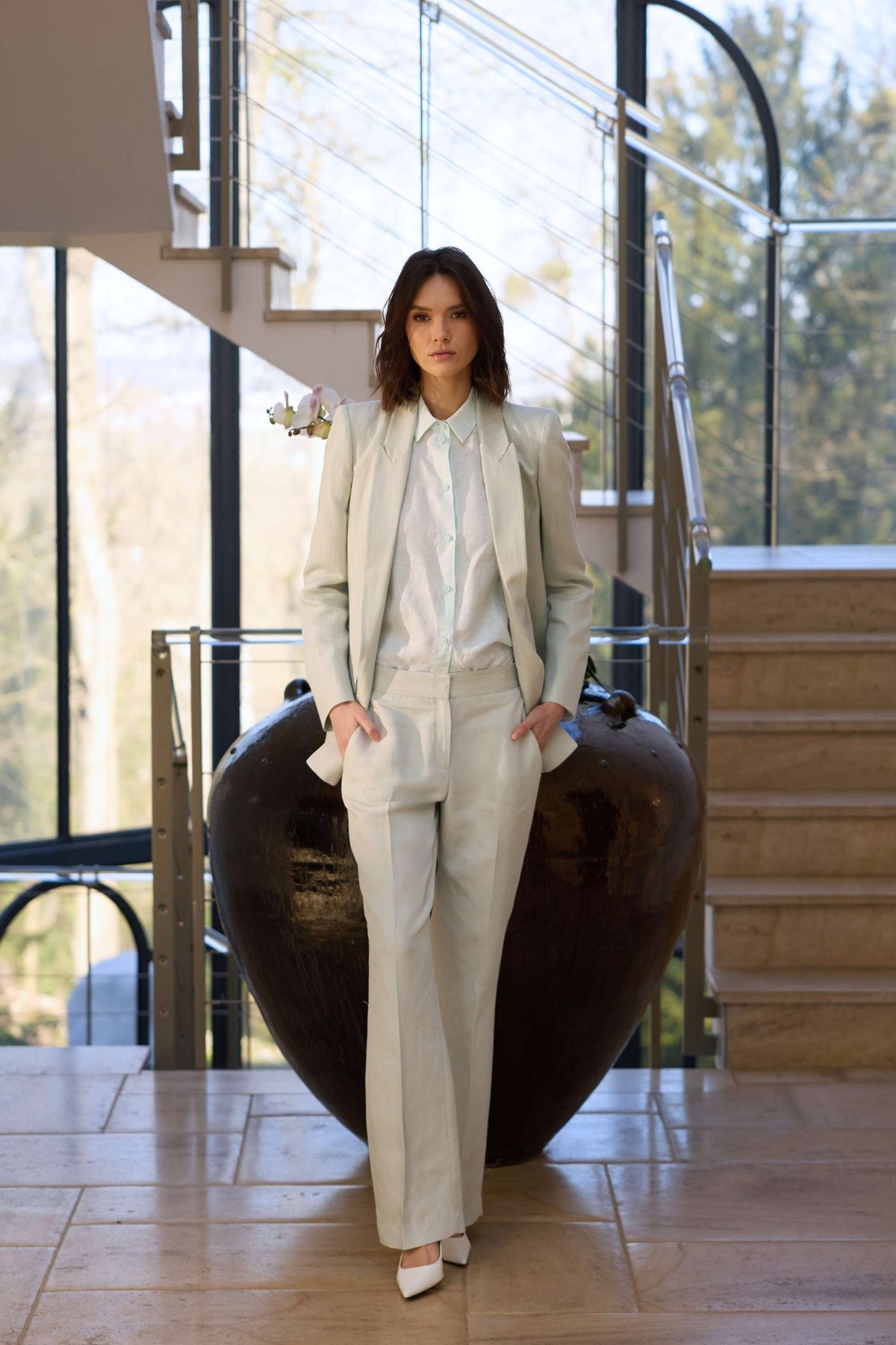 Chemise courte patte apparente - Vert d'Eau