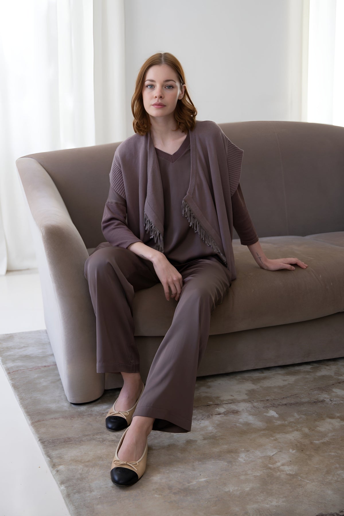 Gilet avec franges daim - Taupe Moyen