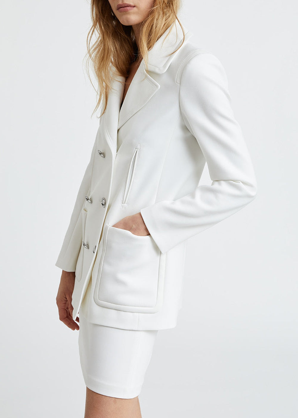 Fitted double-breasted coat - Off-white