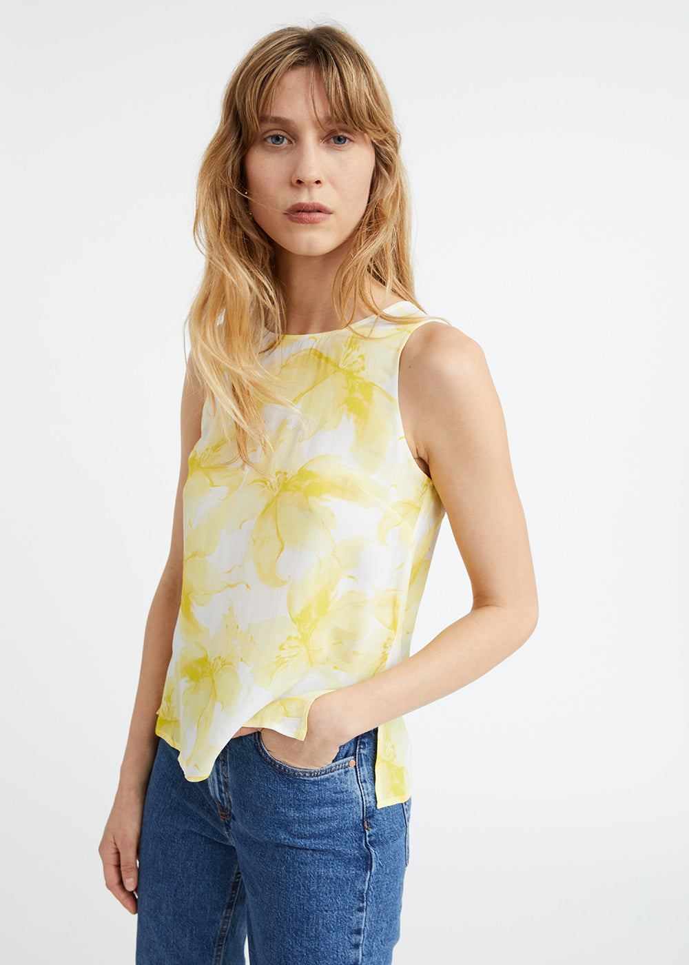 Haut imprime fleurs degrades - Jaune Moyen