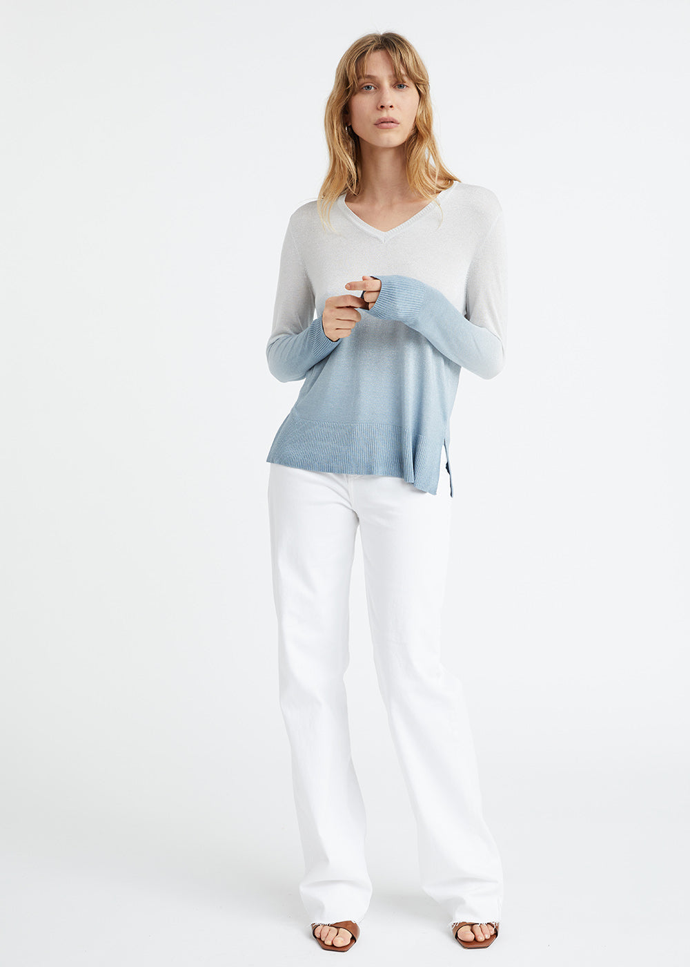 Pull col v tie and dye - Argent Mat