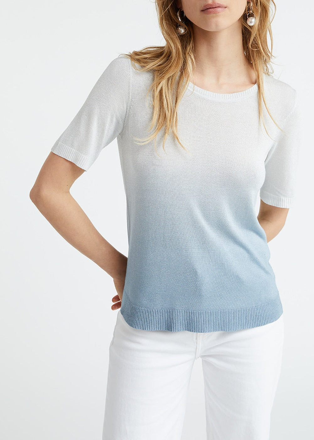 Pull manches courtes tie and dye - Argent Mat
