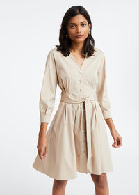 Robe coton decollete v - Beige Moyen
