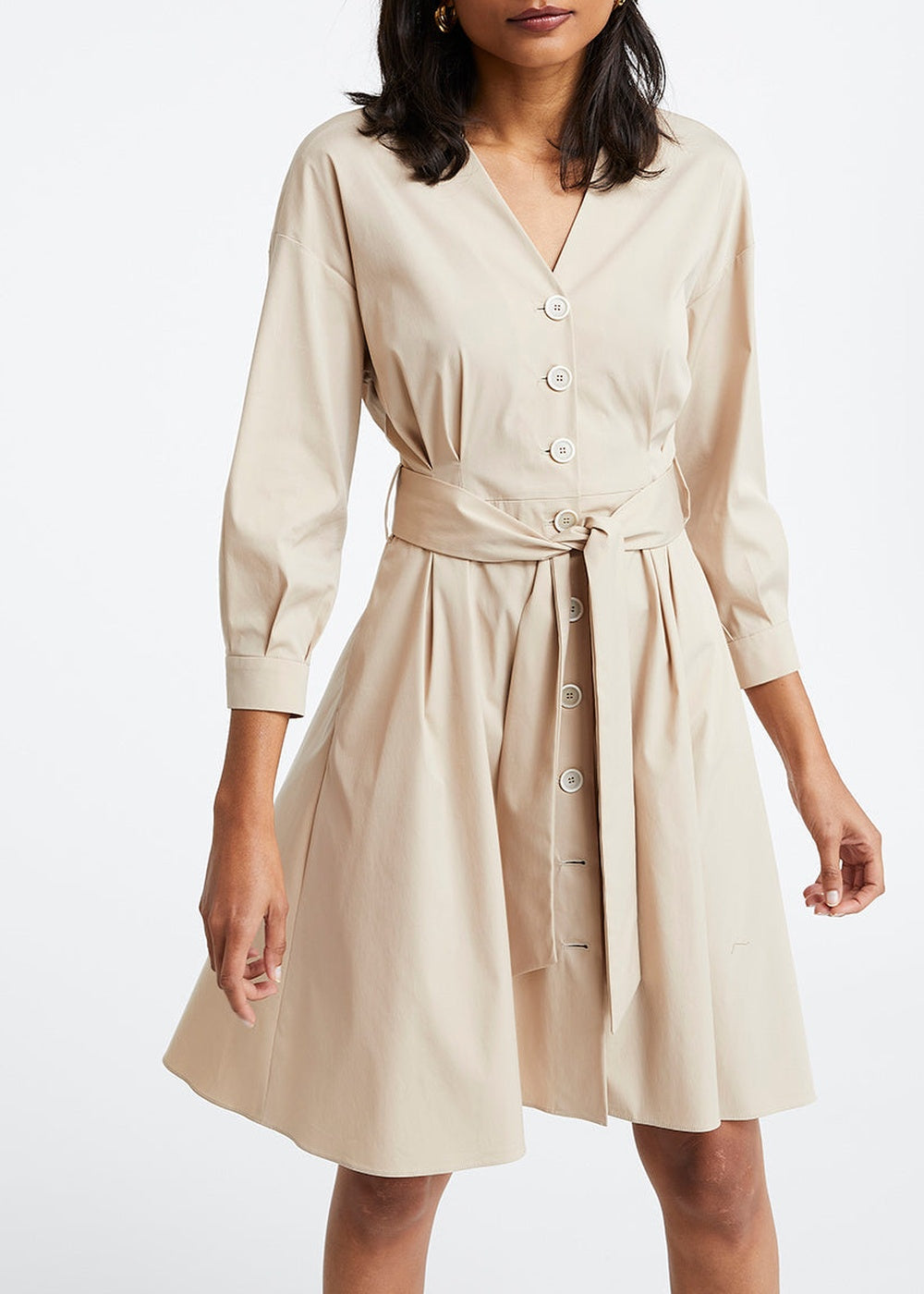 Robe évasée ceinturée - Beige