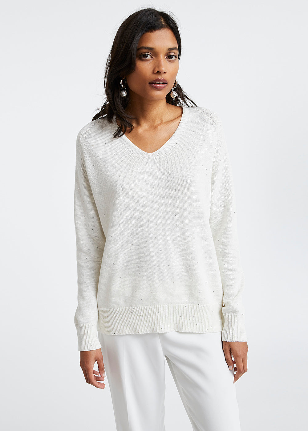 Pull a paillettes - Blanc Cassé