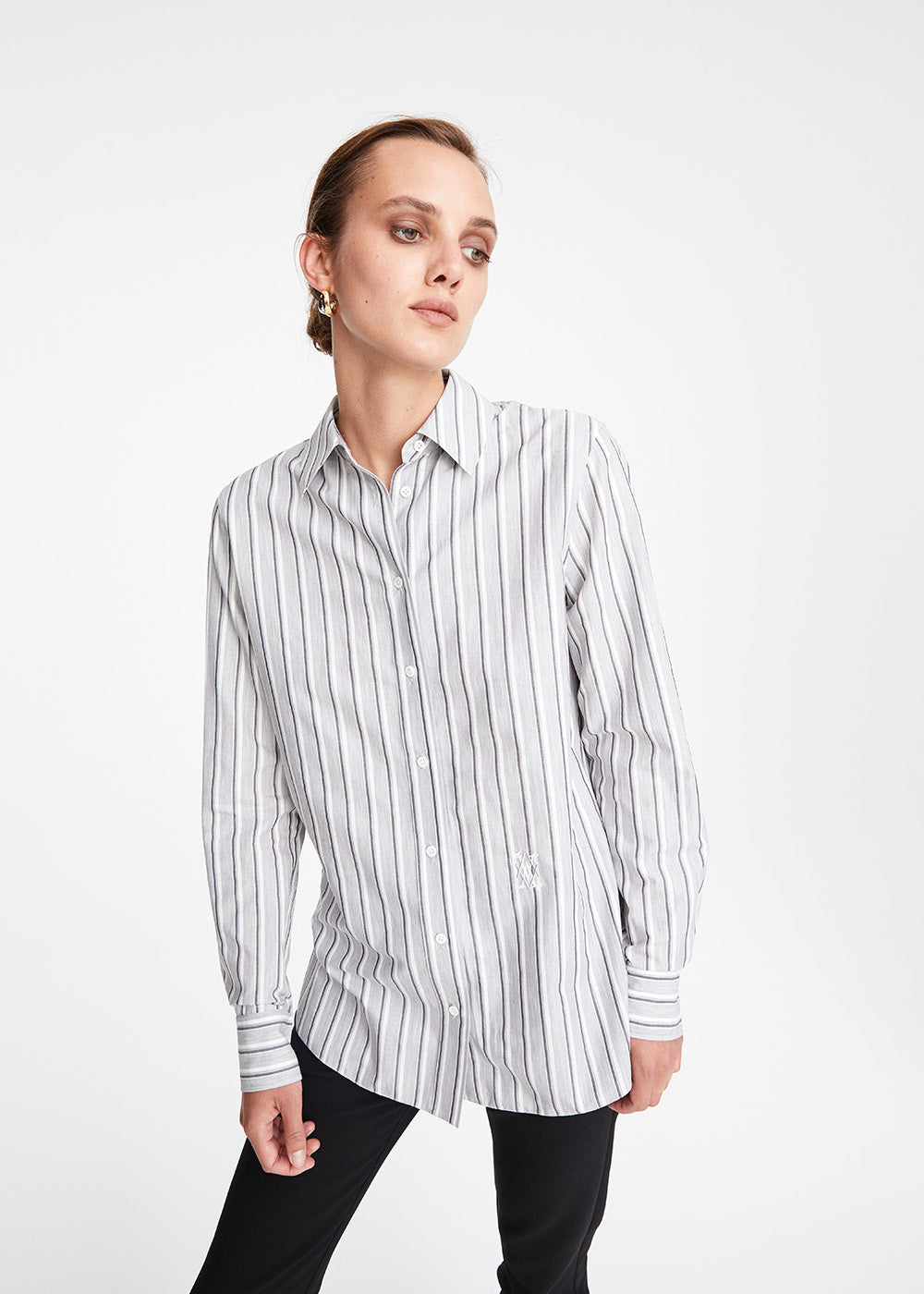 Chemise rayee fentes cotes - Gris Moyen