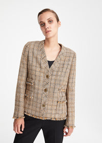 Veste courte tweed frange - Beige Moyen