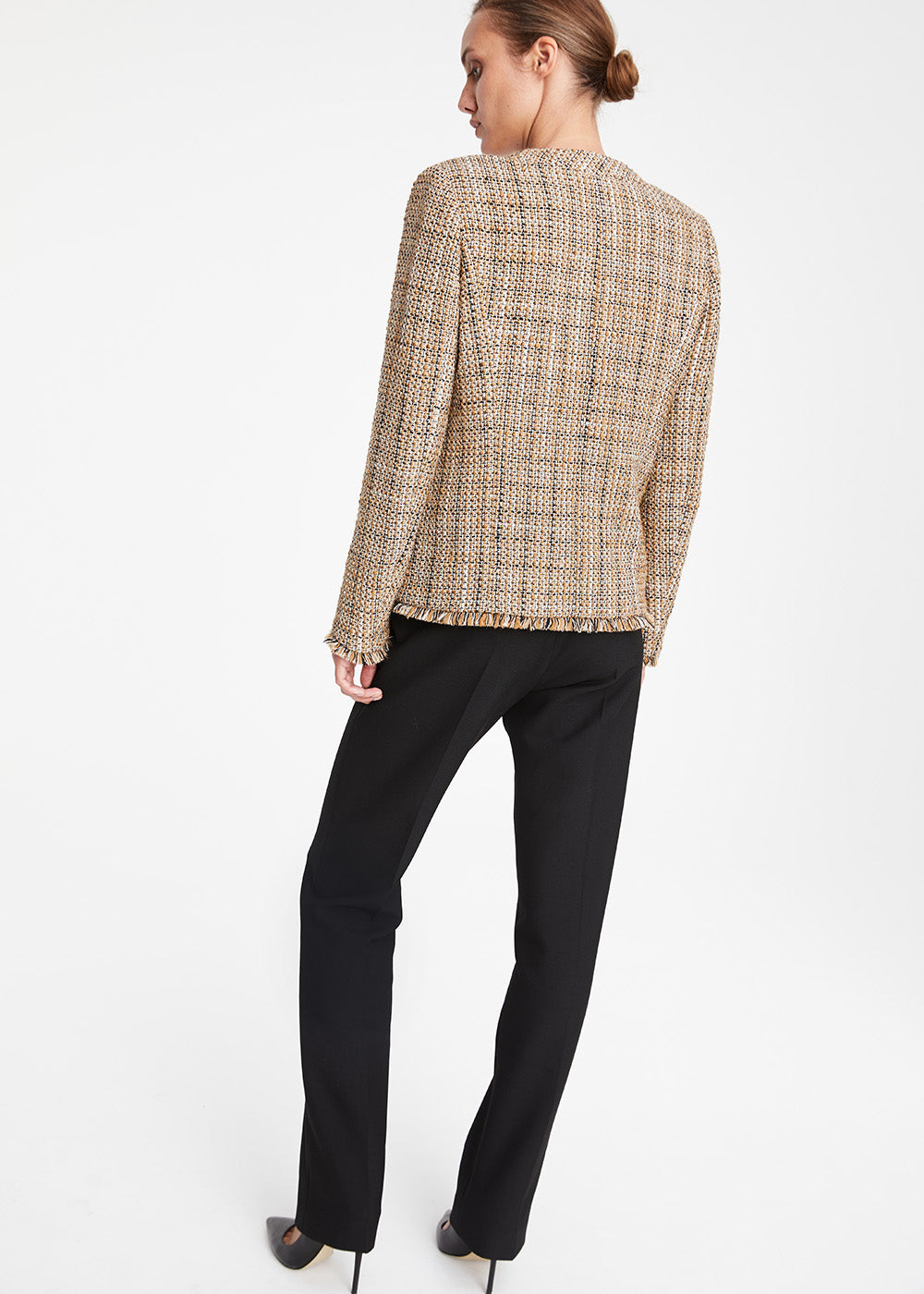 Veste courte tweed frange - Beige Moyen