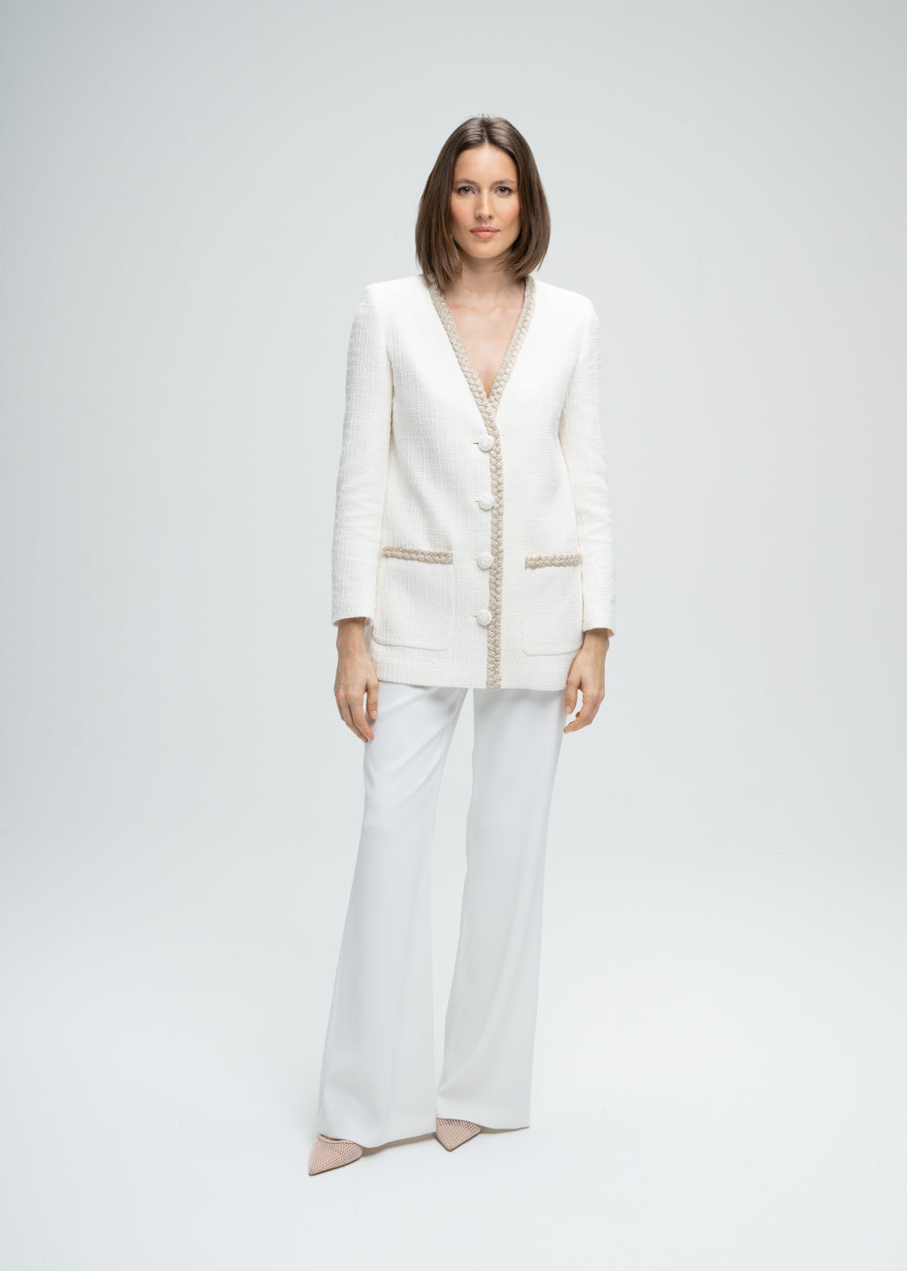 Veste longue poche plaque - Blanc Cassé
