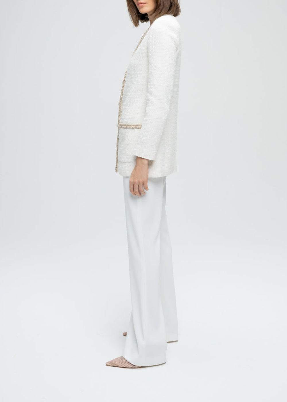 Veste longue texturée - Blanc Cassé