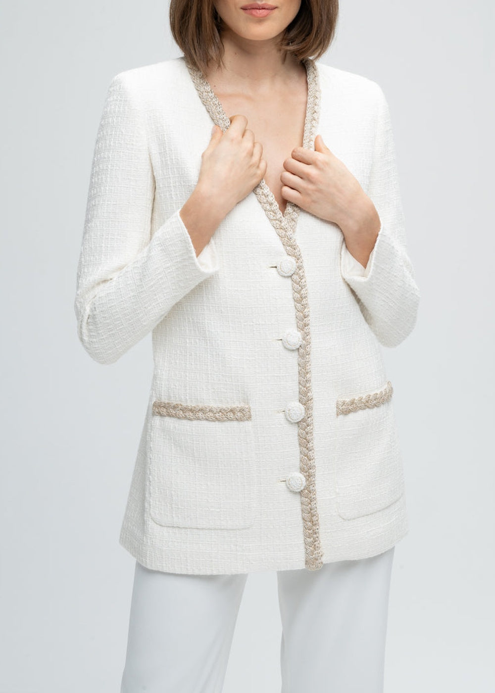 Veste longue texturée - Blanc Cassé