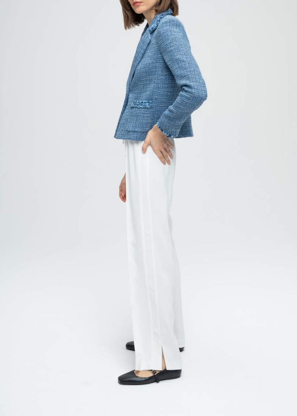 Textured cropped jacket - Blue