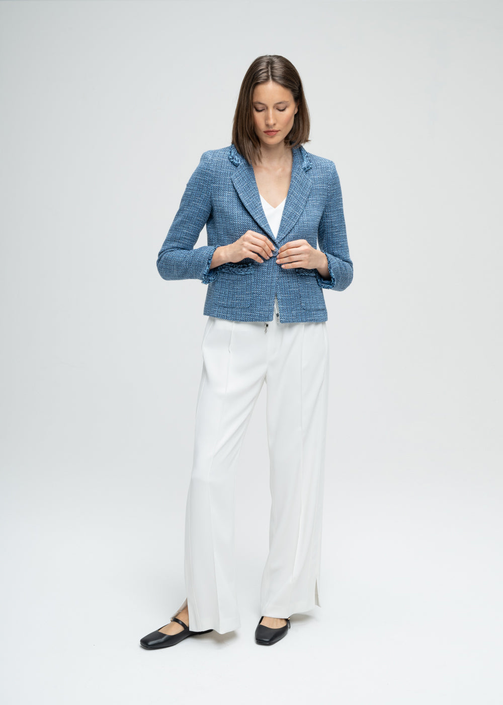 Vest en tweed poche plaque - Bleu Moyen