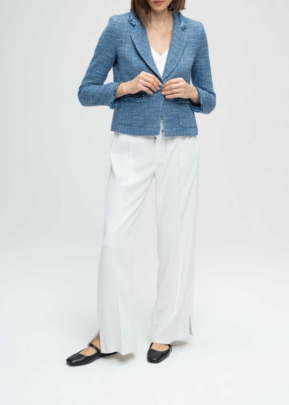 Textured cropped jacket - Blue
