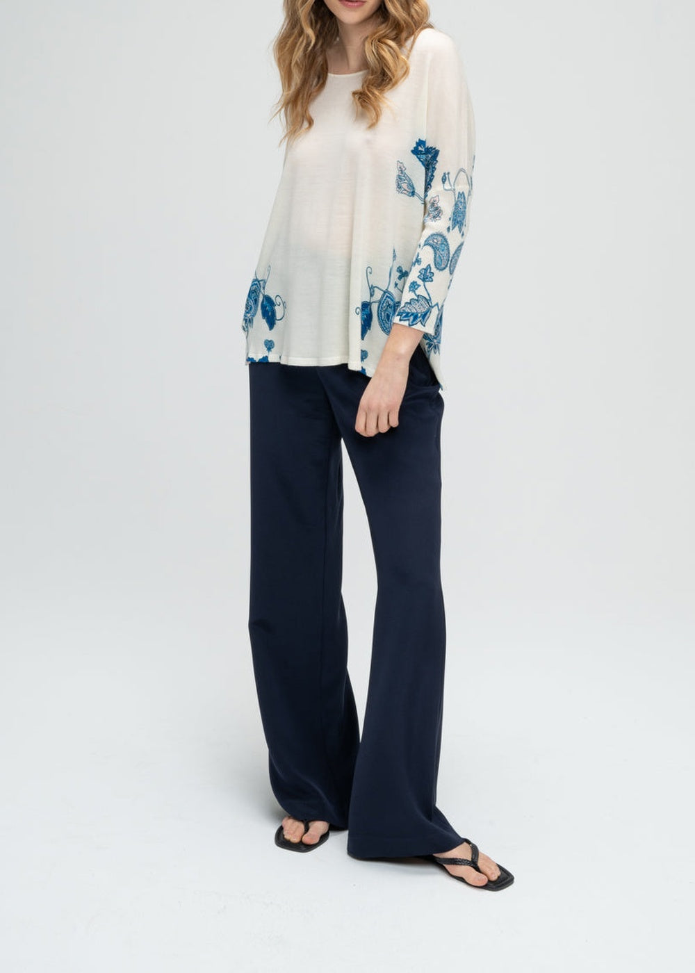 Oversized floral-print woollen jumper - Optical White