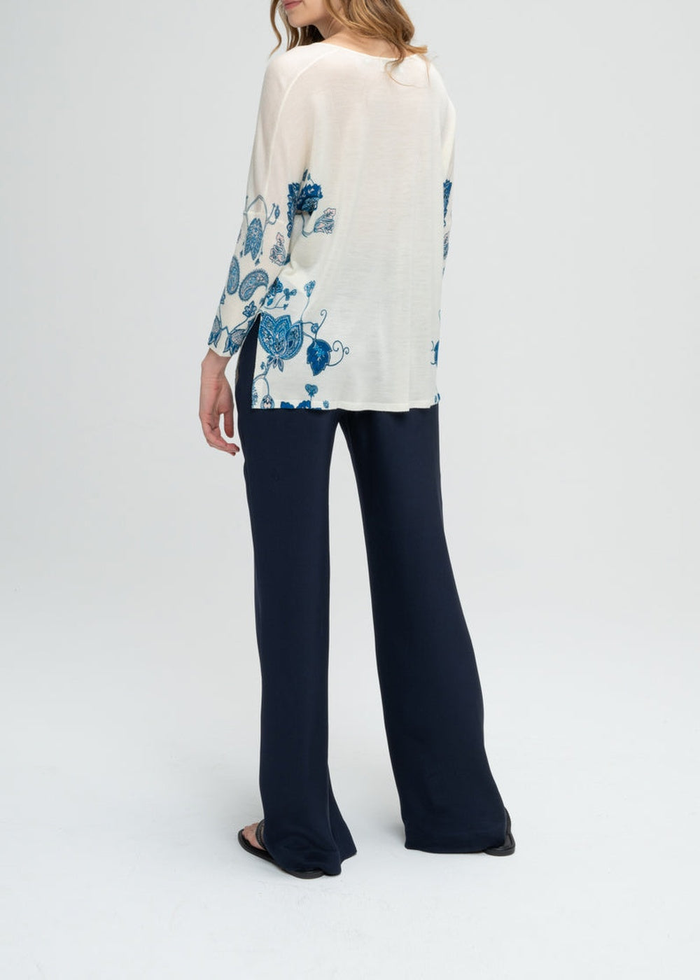 Oversized floral-print woollen jumper - Optical White