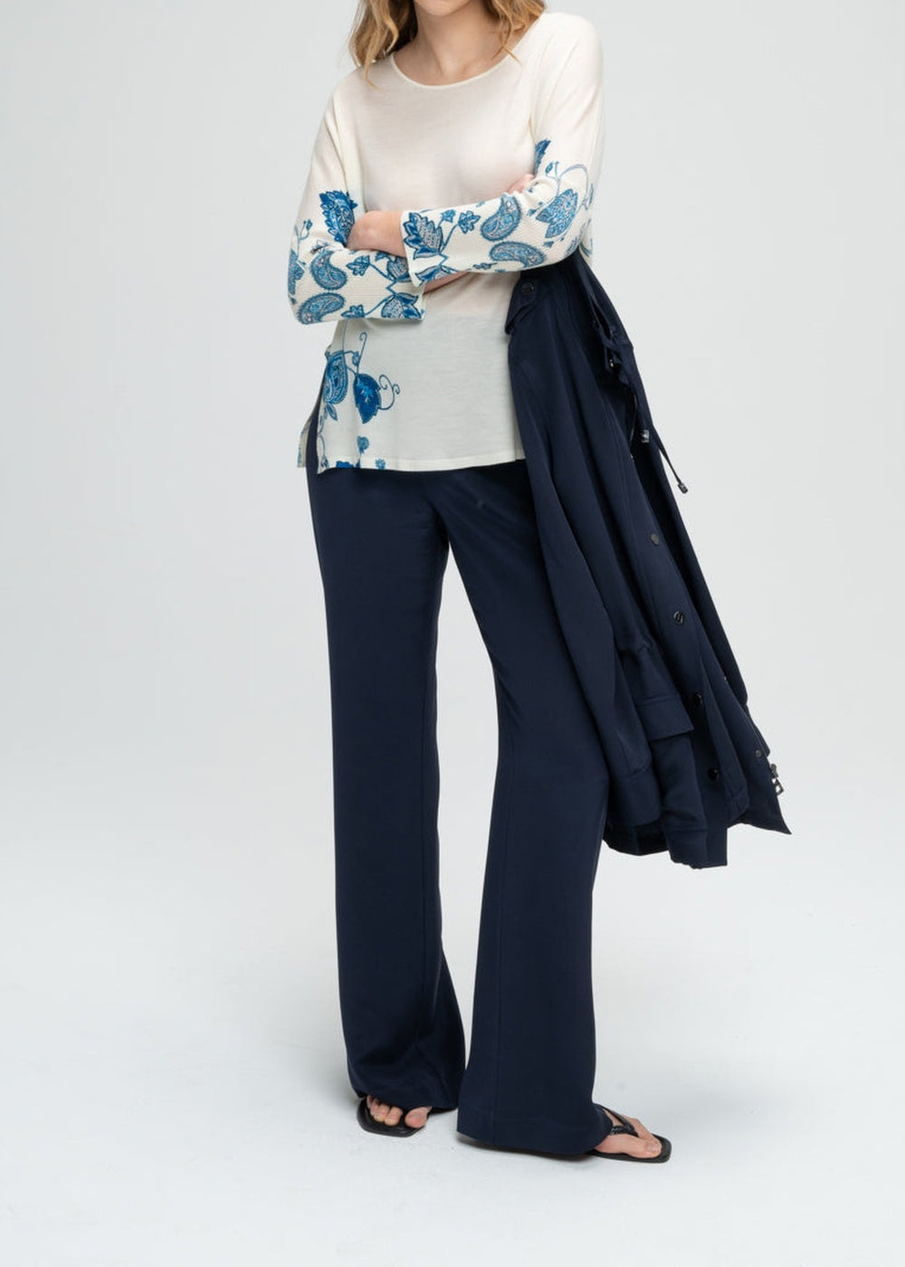 Oversized floral-print woollen jumper - Optical White