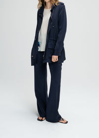 Mid-length silk safari jacket - Navy