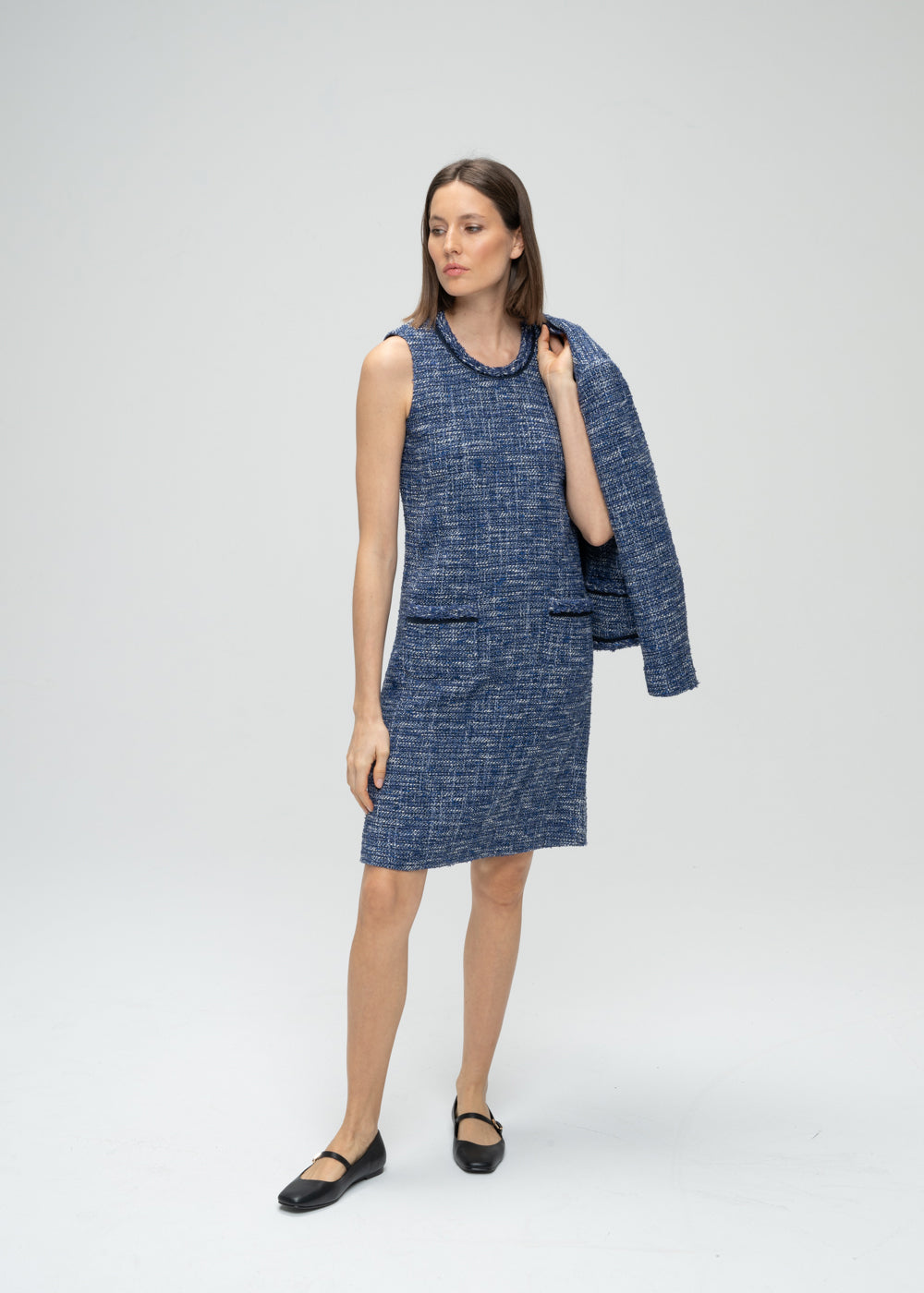 Robe en tweed sans manche - Marine