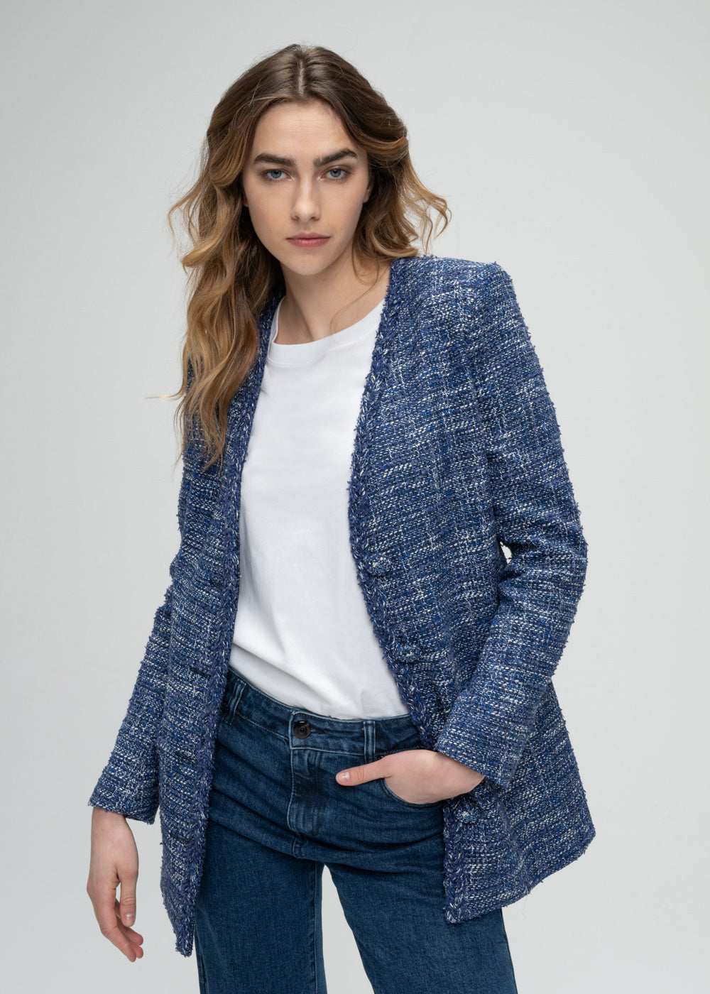 Veste longue poche plaque - Marine