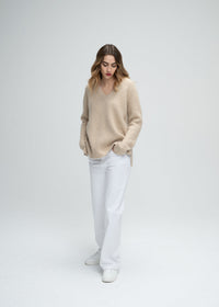 Pull col v avec strass - Beige Moyen