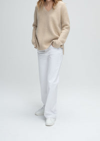 Pull col V ajouré en cachemire - Beige