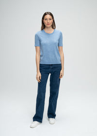 Top manches courtes bi-matiere - Bleu Denim