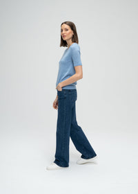 Top manches courtes bi-matiere - Bleu Denim