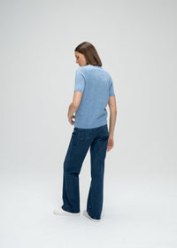 Top manches courtes bi-matiere - Bleu Denim