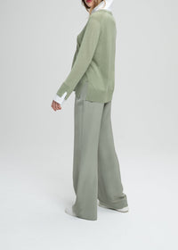 Pull à détail chemise en laine - Kaki