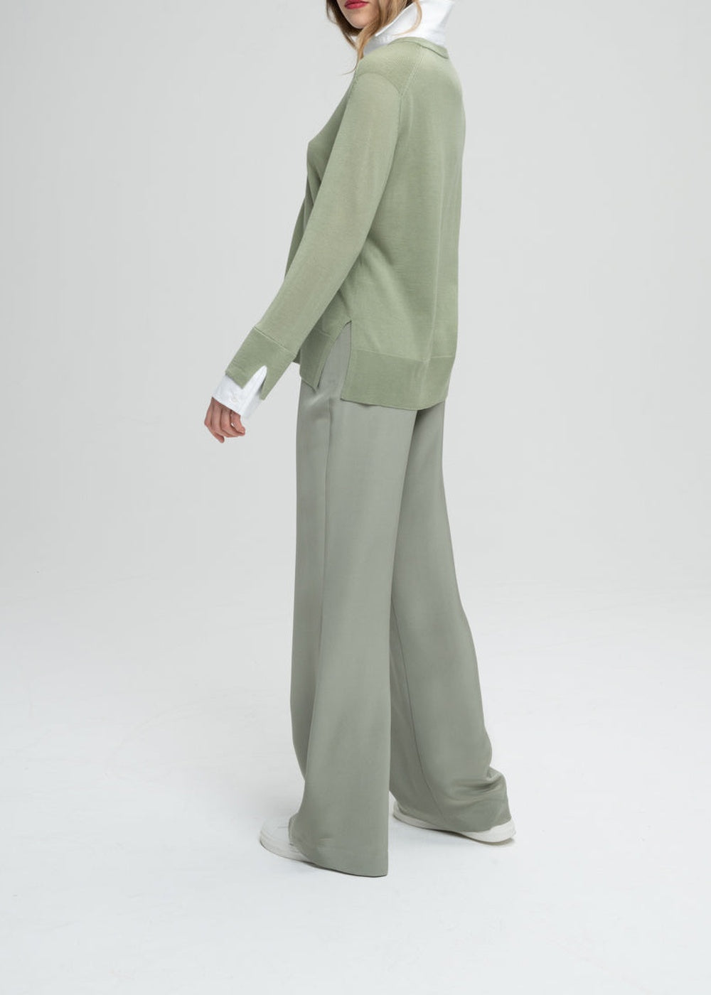 Pull à détail chemise en laine - Kaki