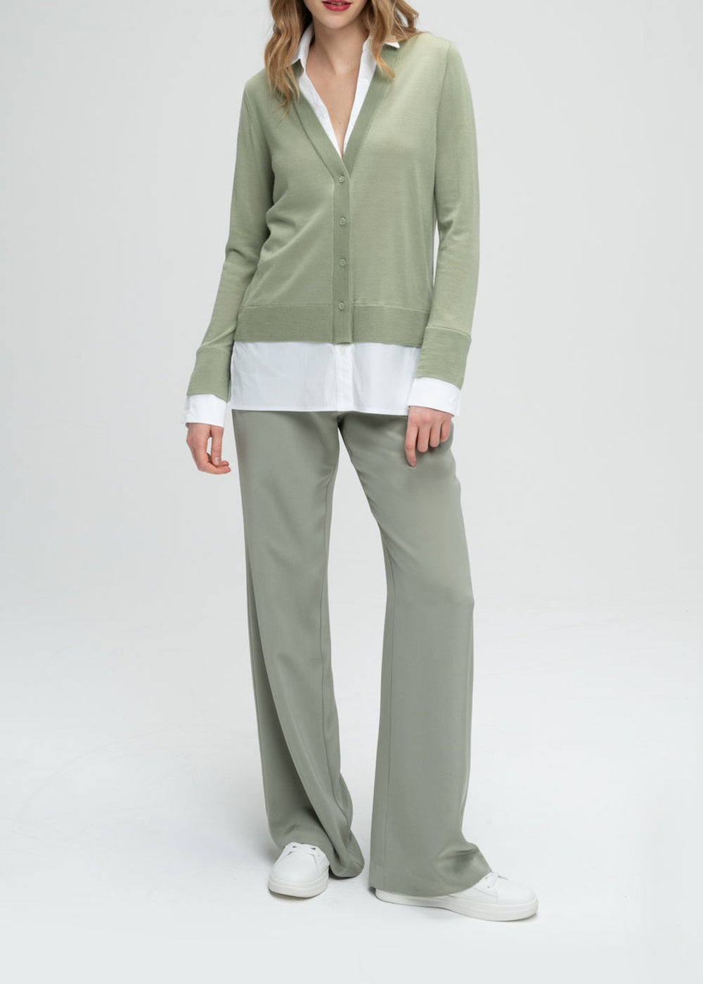 Gilet à détails chemise en laine - Kaki
