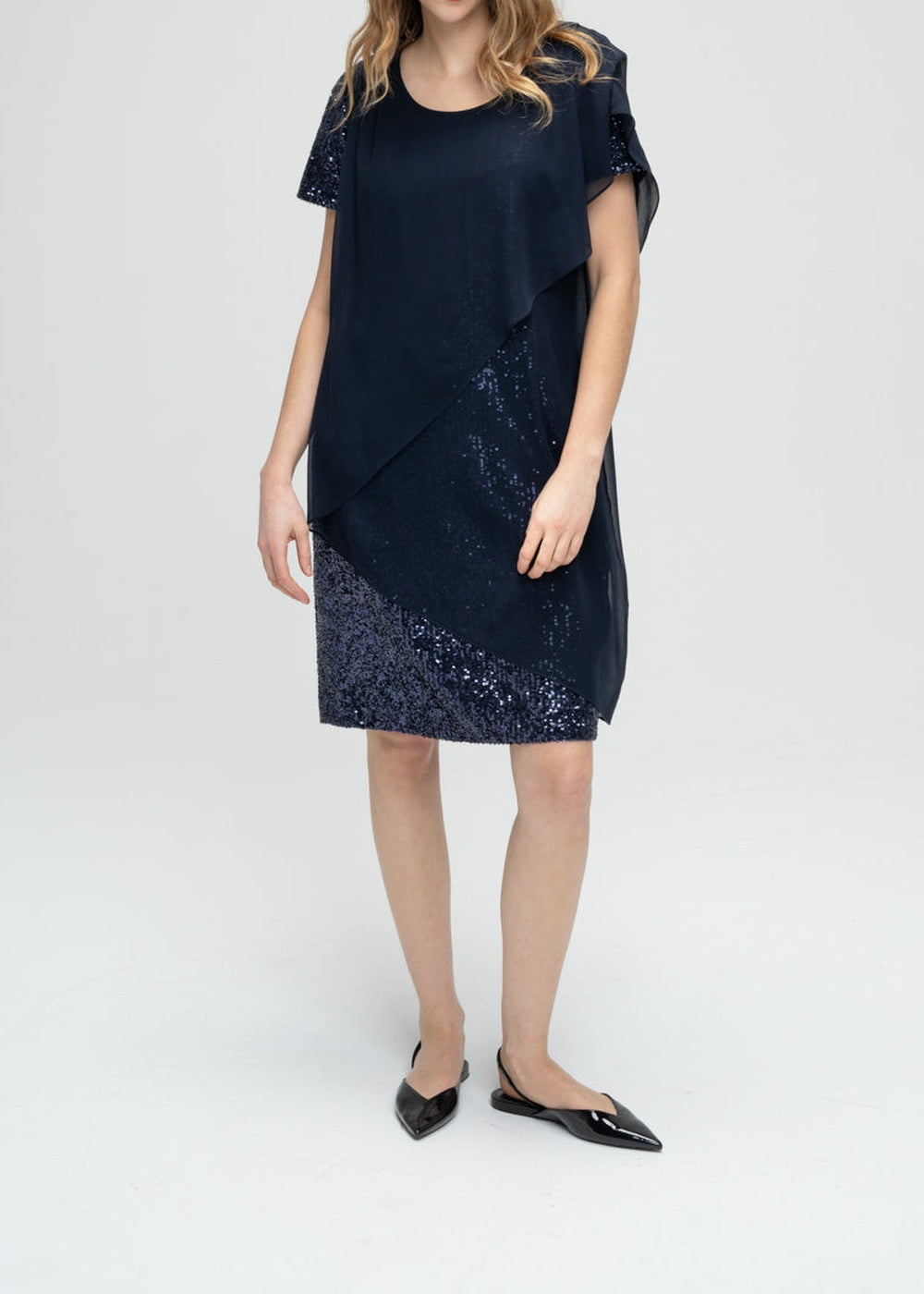 Robe courte à paillettes en soie - Marine