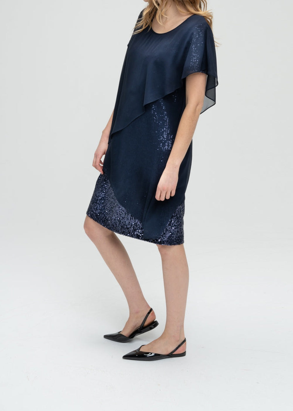 Robe courte à paillettes en soie - Marine
