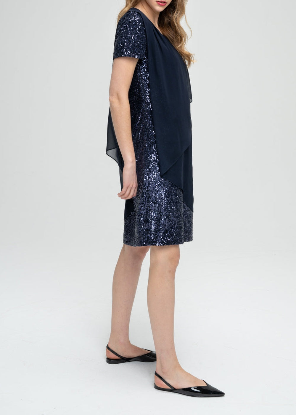 Robe courte à paillettes en soie - Marine