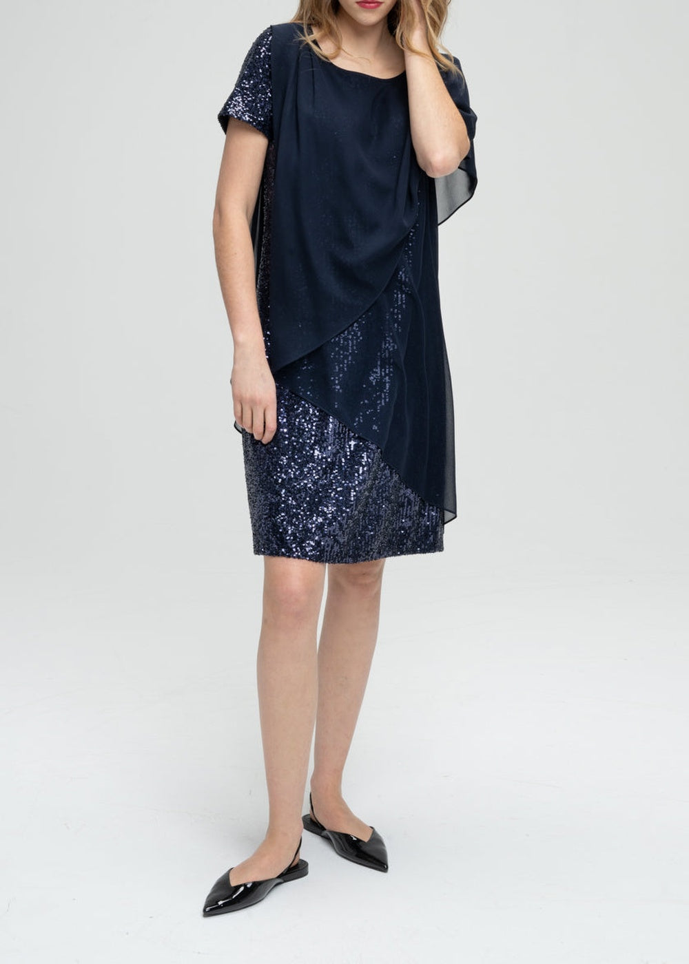 Robe courte à paillettes en soie - Marine