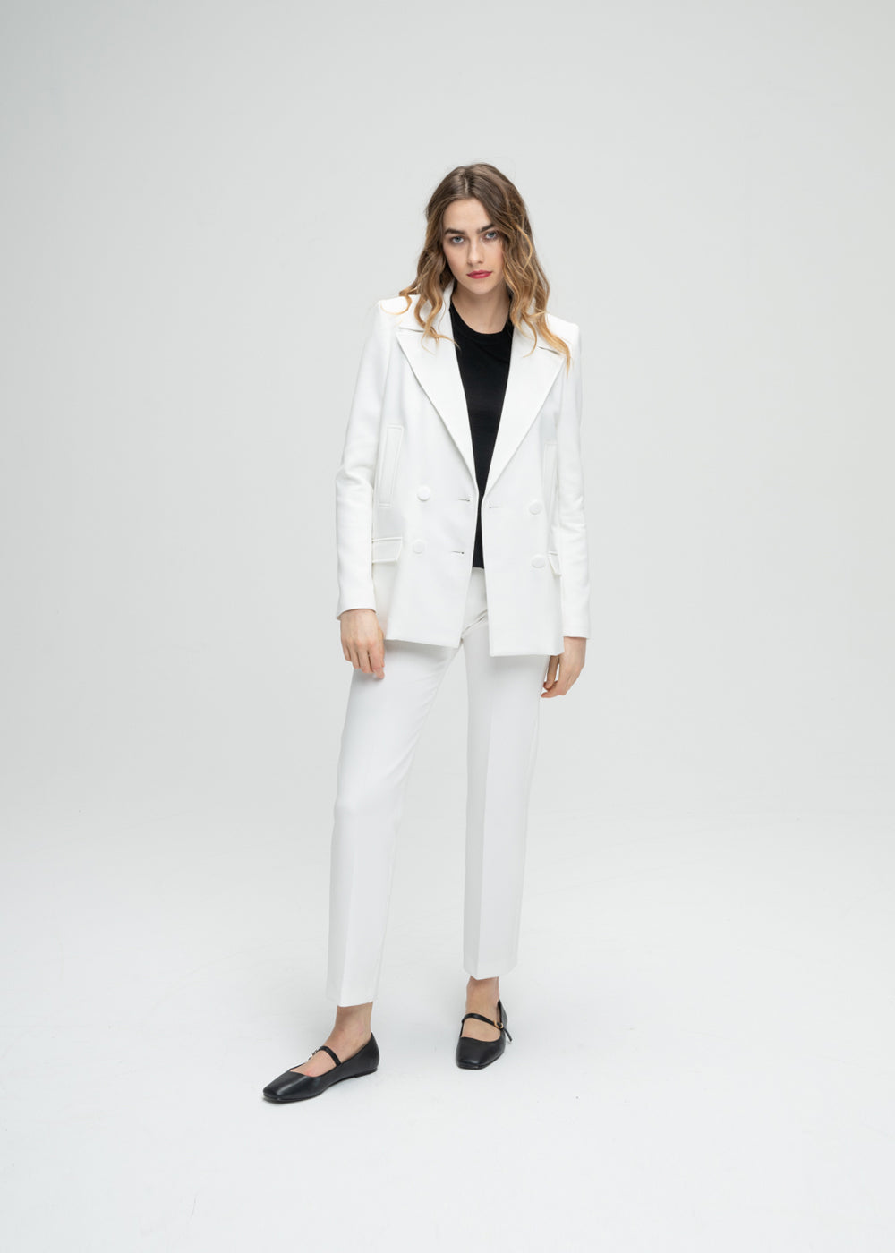Veste croisee large 4 boutons - Blanc Cassé