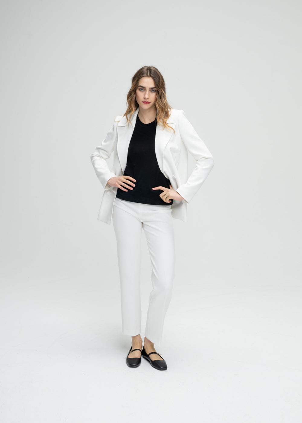 Veste croisee large 4 boutons - Blanc Cassé