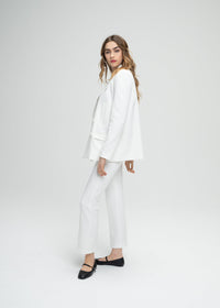 Veste croisee large 4 boutons - Blanc Cassé