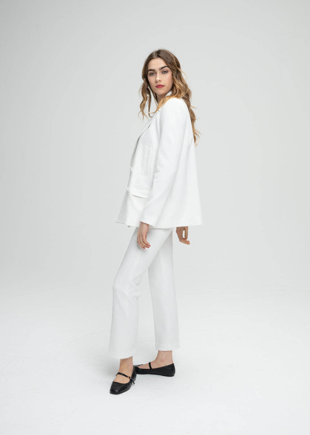 Veste croisee large 4 boutons - Blanc Cassé