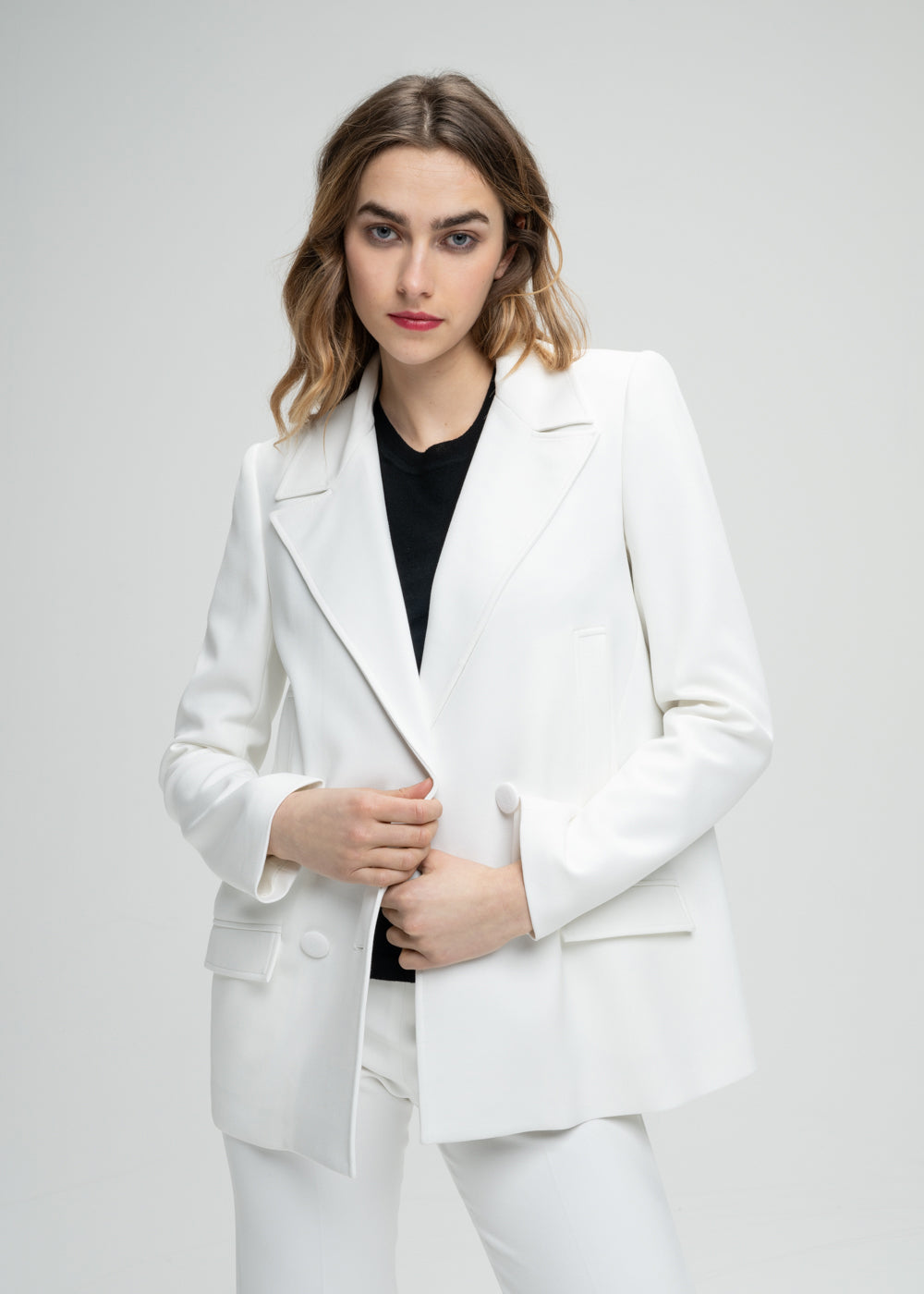 Veste croisee large 4 boutons - Blanc Cassé