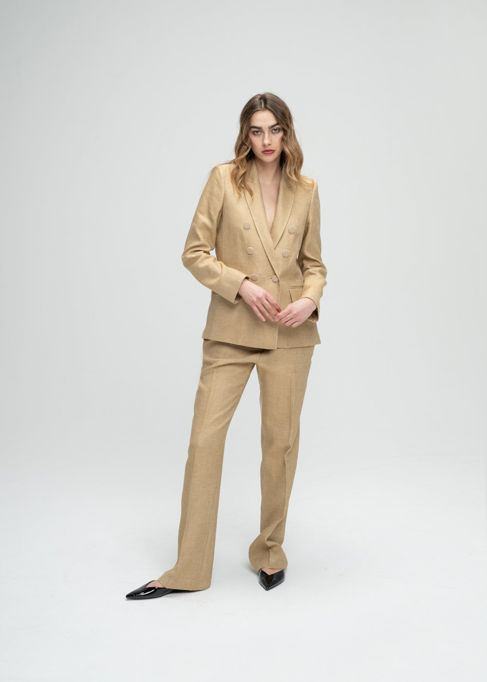 Veste croisee 6 boutons col - Beige Moyen